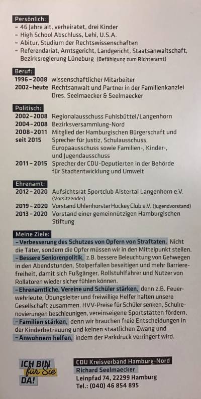 Brgerschaftswahl 23.02.2020 - Vita/ Beruf/ Ehrenämter/ Politische Ziele